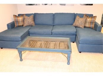 Large 3 Piece Sectional Sofa With Decorative Pillows And Coffee Table