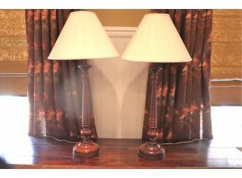 Pair Of Decorative Spiral Lamps With Shades