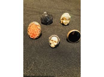 5 Costume Jewelry Rings, Skull Jewelry