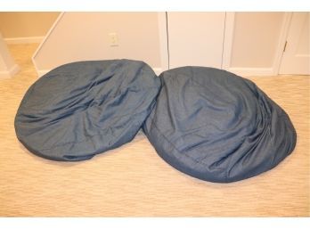 Pair Of Large Blue Denim Color Bean Bag Chairs