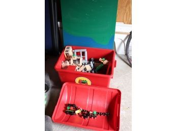 Lot Of Brio Toy Trains And Tracks With Storage Bin