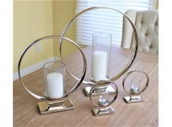 Hammered Chrome Modern Circular Hurricane Sculpture Grouping