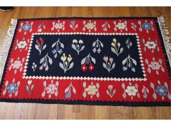 HAND LOOMED FLAT WEAVE ROMANIAN AREA RUG WITH FLORAL DESIGN MEASURES 36' W X 60' L