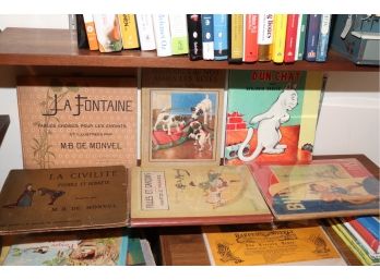 VINTAGE FRENCH CHILDRENS BOOKS TITLES INCLUDE LA CIVILITE, DUN CHAT, FILLES ET CARCONS & LA FONTAINE