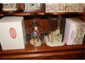 2 DAVID WINTER COLLECTIBLE COTTAGES WITH BOXES AND PROTECTIVE GLASS DOMES