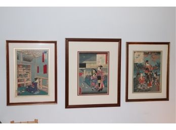 3 FRAMED JAPANESE WOODBLOCK PRINTS