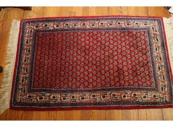 GENUINE HAND-WOVEN ORIENTAL SCATTER RUG 100  WOOL PILE,  RED BACKGROUND, PAISLEY DESIGN MEASURES 30' X 48'