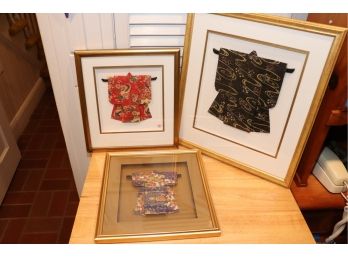 3 FRAMED MINIATURE ORIGAMI KIMONOS BY ROSELLA PECK 13' W X 15' L & 17.5' W X 20' L