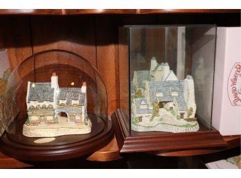 2 David Winter Collectible Cottages With Boxes And Protective Glass Domes