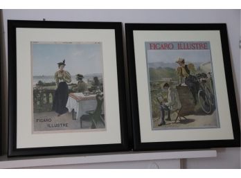 PAIR OF FRAMED FIGARO ILLUSTRE POSTER PRINTS 19' W X 23.5' TALL