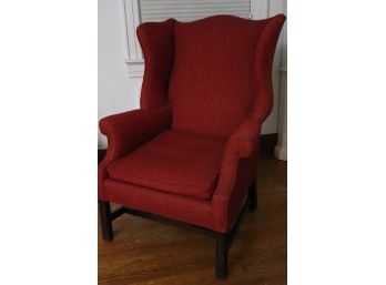 VINTAGE W & J SLOANE INC. WING BACK CHAIR WITH KNOBBY LINEN FABRIC AND DOWN PILLOW