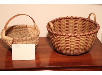 2 SIGNED HANDWOVEN BASKETS FROM BERKSHIRE BASKETRY BY ARTIST WENDY G. JENSEN 14 W X 8