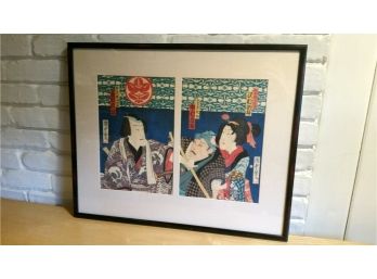 COLORFUL FRAMED JAPANESE WOODBLOCK PRINT MEASURES APPROXIMATELY 27' W X 22' TALL