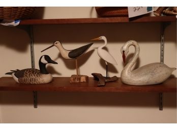 CARVED WATER FOWL INCLUDES PHASE IV 2019 RESIN, VAL WAUGH SIGNED WOOD LUNE, WEK, AND GREAT EGRET BY JAN REESE