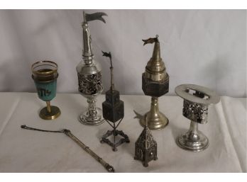 COLLECTION OF JUDAICA ITEMS INCLUDES STERLING POINTER AND SPICE BOXES