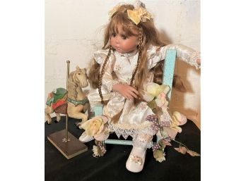 Collection Of Dolls 48/50 Annie McMillian With Chair & Wood Carved Carousel