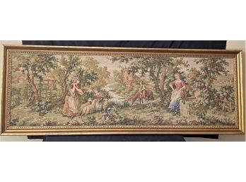 Beautiful Framed Victorian Style Tapestry With A Pastoral Landscape Scene