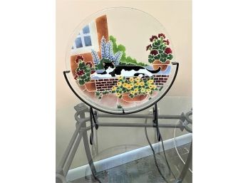 Beautiful Decorative Glass Cat Plate & Stand