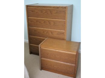 70s Style Oak Dresser & Night Stand