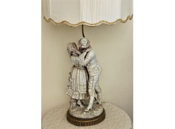 Vintage Bisque Lamp Of Kissing Lovers