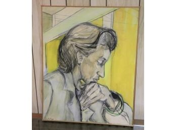 Original Acrylic & Charcoal On Canvas Contemplation By Anita Lifson  24.5W X 30.5H