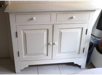 Distressed White Painted Console Cabinet With 2 Drawers & 2 Cabinets