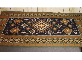 Vintage Kilim Wool Area Rug In Geometric Design  32W X 56L