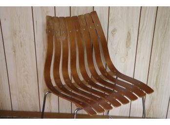 Vintage Bent Slat Wood & Chrome Chair  Made In Norway