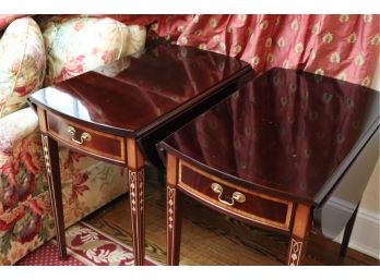 Pair Of American Masterpiece Hickory White Inlaid/Banded Drop Leaf Side Tables With A Nice Polished Finish