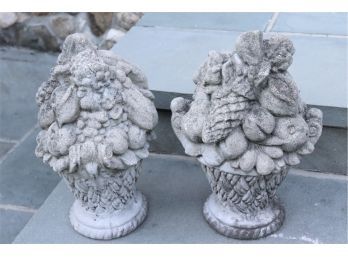 Pair Of Cement Floral Bouquets