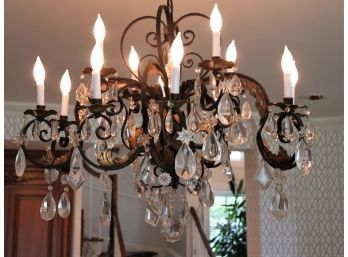 12 Light Vintage French Style Wrought Iron Chandelier With Faceted Crystals