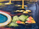 Huge 1960s Vintage Velvet Courtyard Painting With Lights  (29.5' X 53')