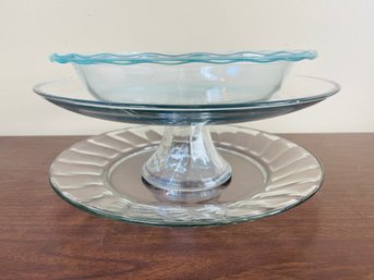Glass Serving Lot (Cake Stand, Pyrex Pie Plate, Large Serving Platter