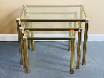 Trio Of Gold And Glass Nesting Tables