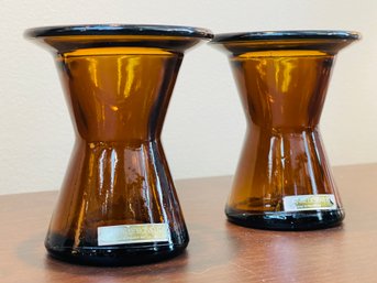 Pair Of 1970s  Brown Glass Bud Vases By Jens Quistgarrd For Dansk Designs (Finland)
