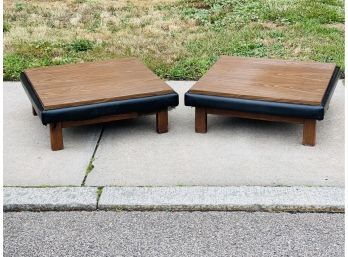 Pair Of 1970s Large & Low Laminate, Vinyl And Wood Cocktail Tables.