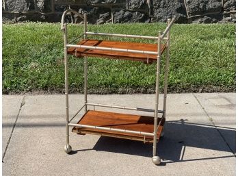 Rolling Metal Bar Cart With Wood Shelves