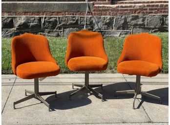 Mid Century Modern Orange Crush Trio Of Lounge Chairs