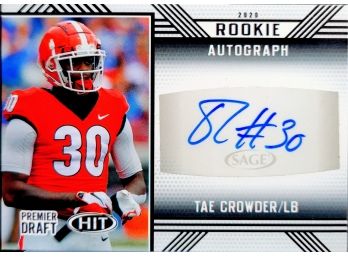 TAE CROWDER 2020 Sage Hit #A76 RED PARALLEL AUTOGRAPH Football Rookie Card RC Georgia Bulldogs