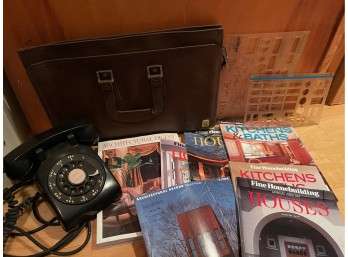 Briefcase Lot With Rotary Phone And Architectural Items