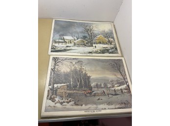 Laminated Placemat Lot - Landscape On One Side - Christmas On Other