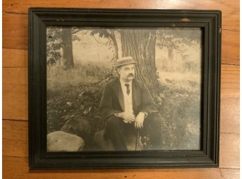 Awesome Found Photograph Of Man With Mustache And Hat Sitting On Tree