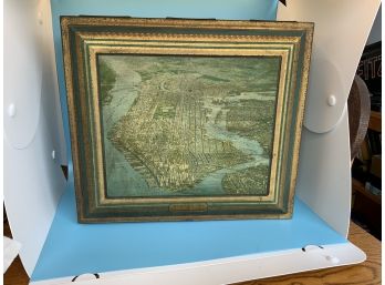 Vintage Tin With Beautiful Art Of The Aeroplane View Of Manhattan Island