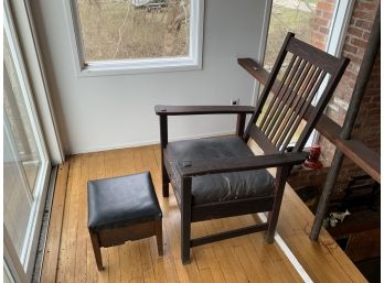 Vintage Mission Style Chair With Storage Ottoman