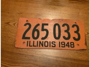 Cardboard Illinois License Plate From 1948 - Amazing Condition