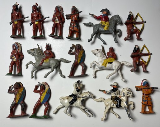 (16) Vintage Metal Indians & Robbers With Horses Lot #2