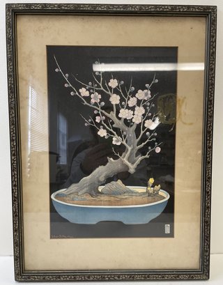 1925 Framed LILIAN MAY MILLER Japanese Dwarf Plum Tree Lithograph