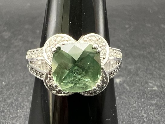 Sterling Silver .925 Tacori Signed CZ Green Stone Rings Sz 7 Weighs .19TOZ