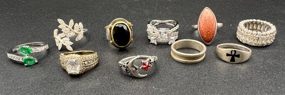 (10) Sterling Silver .925 Rings, Sizes 5 - 10, Ring Lot Weighs 1.55 TOZ