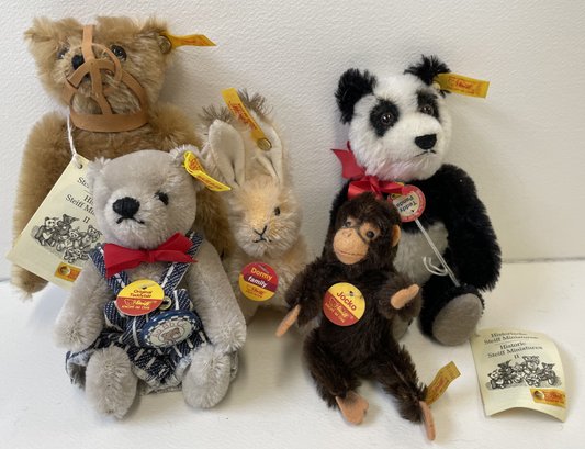 (5) Vintage STEIFF Animals With Buttons & Tags Lot #3